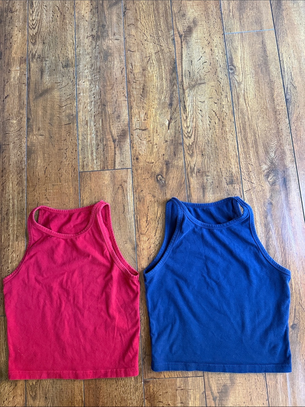 Amazon Girls' Red & Blue Crop Tank Tops - Sleeveless Stretch Cotton
